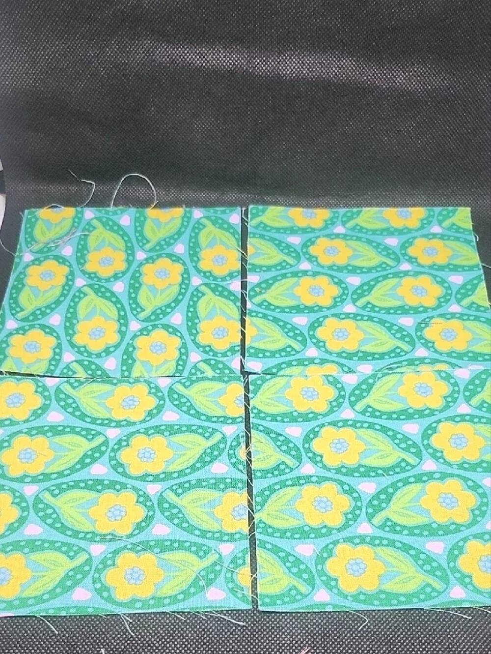 FOUR 4.75 Inch Green Floral Cotton Precut Squares